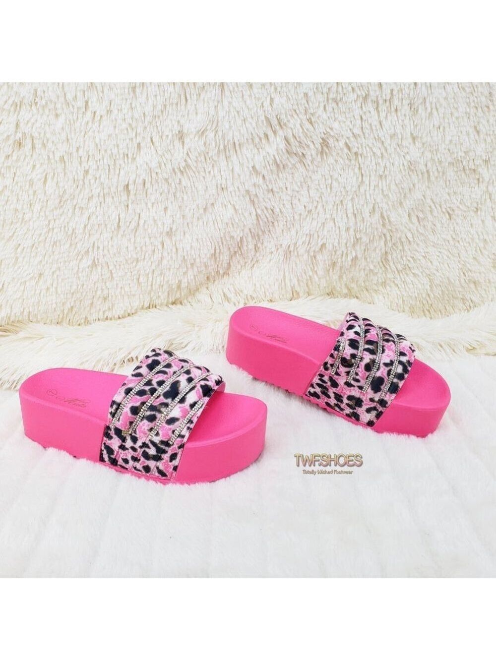 Bali Pink Leopard Platform Sandal Slippers Bling